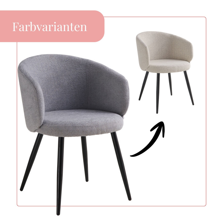 BHS LIVING Esszimmerstuhl, Küchenstuhl, Stuhl für den Wartebereich AURORA Polstersessel mit Armlehnen Stoff: grau 55x58x77 cm